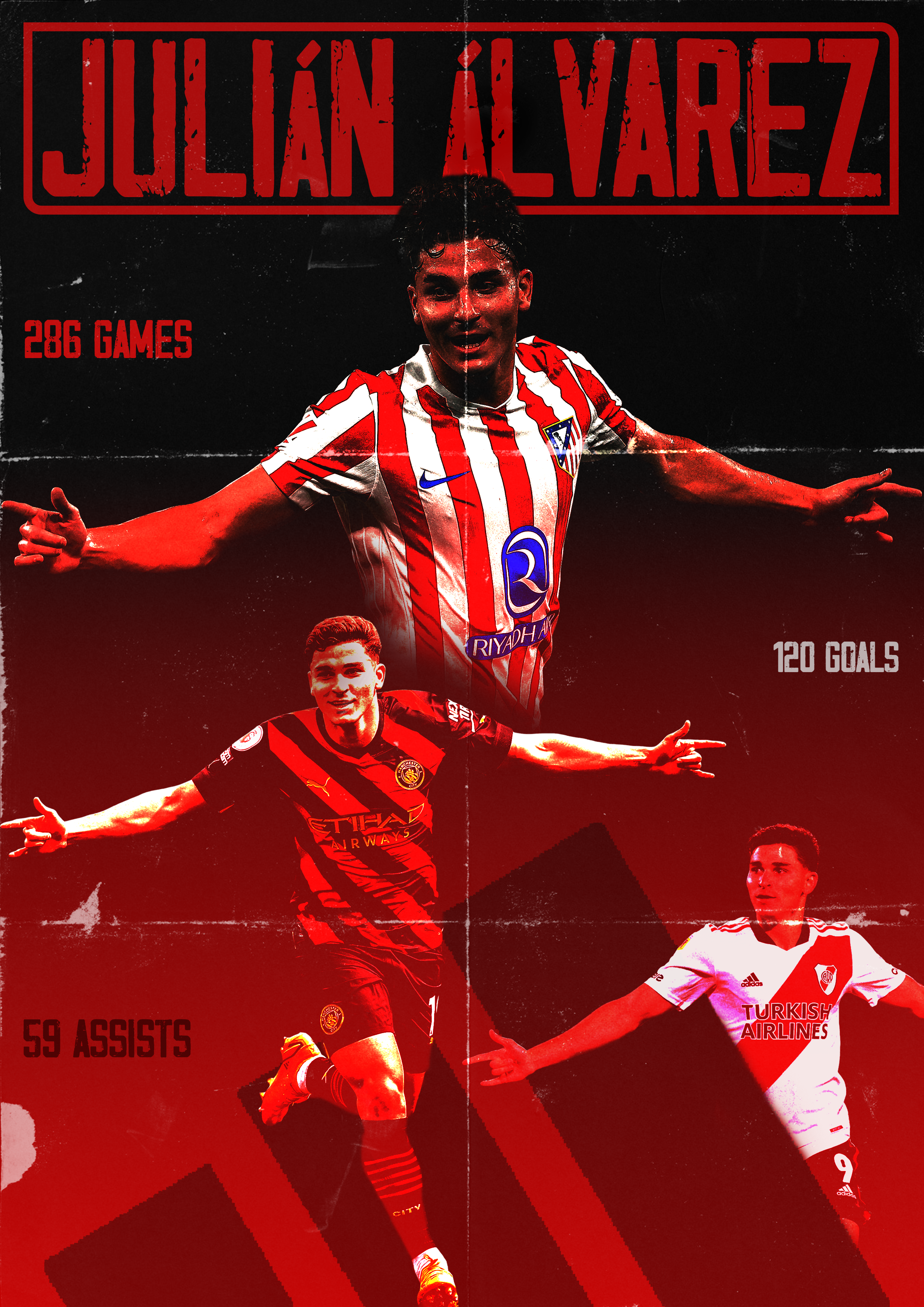 Player tribute graphic with red monochrome treatment